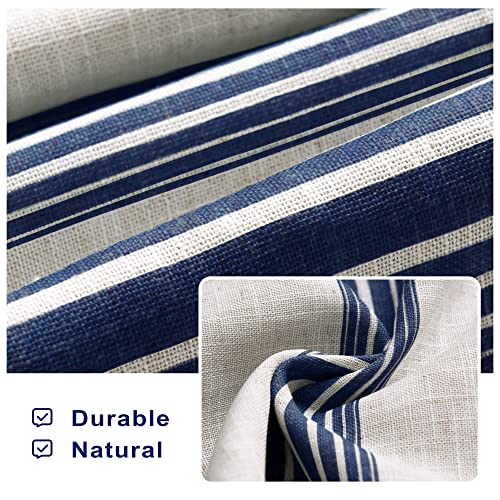 DriftAway Chris Linen Blackout Curtains with Thermal and Sound Reducing Layer 84 Inches Long for Bedroom Striped Printed Drapes Thermal Insulated Lined Window Treatments for Living Room Dark Blue