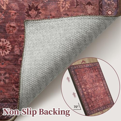Tangsoo 2.6x10 Long Runner Rug for Hallway Non Slip,Washable Rust Red Rug