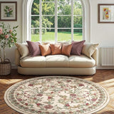 jinchan 8ft Round Rug Floral Vintage Washable Area Rug, Red/Green