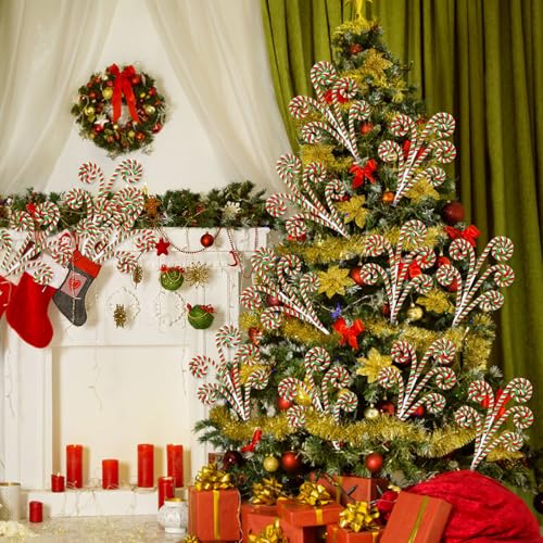 RINOLY 6 Pcs Christmas Tree Topper,17 in Red and Green Candy Cane Christmas Tree Picks,Curly Woolen Christmas Tree Decorations Candy Cane Ornaments for Holiday Decors Vase Filler