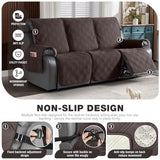 TAOCOCO 100% Waterproof Recliner Sofa Cover Non Slip Couch Cover for 3 Seat Reclining Sofa, Split Reclining Couch Covers 3-Piece with Straps, Washable Sofa Slipcover for Kids Pets(3 Seater, Chocolate)