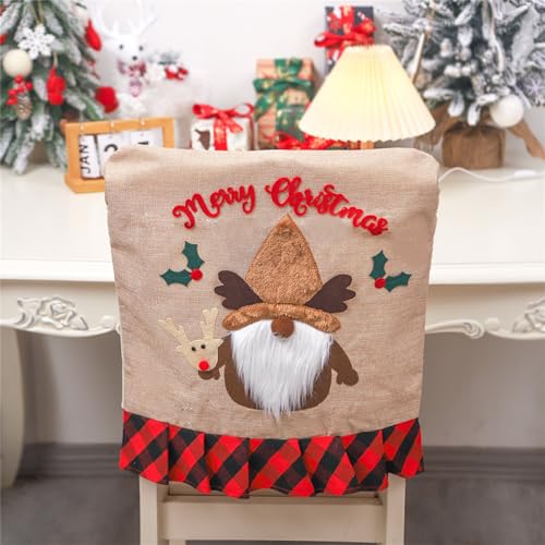 Festive Christmas Chair Back Adorable Cartoon Santa Chair Back Decor ForXmas Kitchen Dining Slipcovers