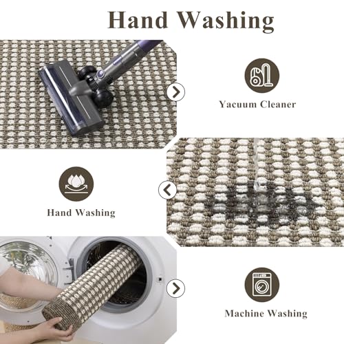 Laundry Room Runner Rug 2x5ft Non Slip Farmhouse Kitchen Floor Mats with Rubber Backing Machine Washable Indoor Doormat Low-Profile Carpet for Hallway Entryway(Brown)