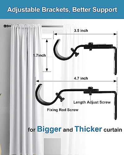 HOSKO Black Curtain Rod, 1-Inch Window Curtain Rods Set - Curtain Rods for Windows 30-84 Inches - Including Three Mounting Brackets