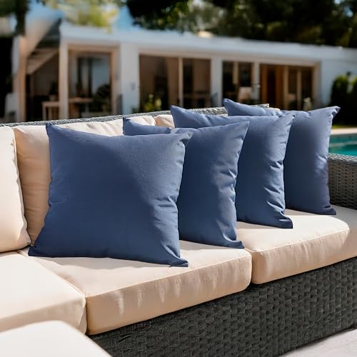 Amazon Basics 4-Piece Outdoor Decorative Throw Pillow Covers, Water Resistant All-Weather Pillow Protectors for The Garden, Patio, Balcony, Couch and Sofa, 18 x 18 Inches, Navy Blue
