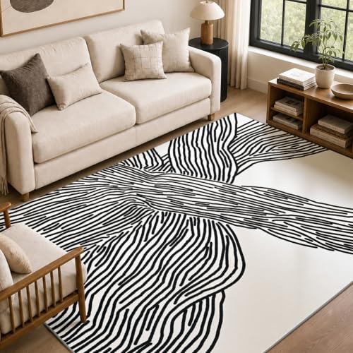 6x9 Ft Washable Area Rug, Black and Cream White Zebra Rug for Living Room