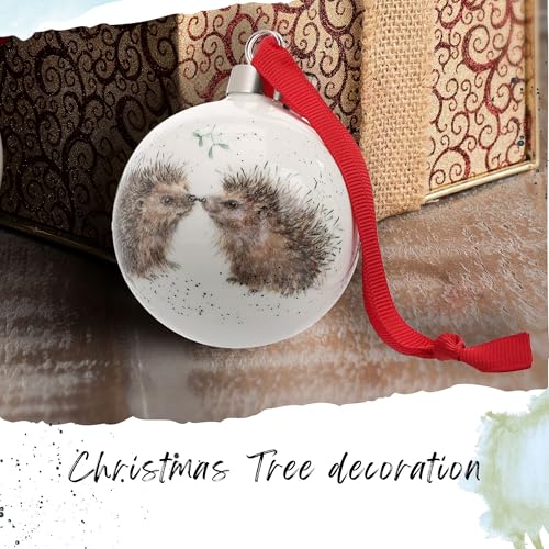 Portmeirion Royal Worcester Christmas Tree Ornament - Personalized Holiday Bauble with Hedgehog Motif, Fine Bone China Festive Holiday Decorations, Whimsical Animal Theme for Seasonal Home Decor
