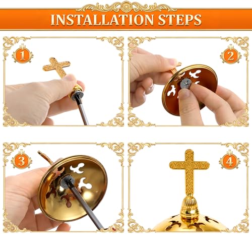 TOPZEA Catholic Incense Burner with Tong, Gold Metal Bakhoor Frankincense Resin Burner, Brass Plated Charcoal Incense Censer Stand with Cross for Christian Church, Home, Yoga, Spa Aromatherapy