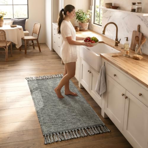 Collive 2' x 4.3' Boho Kitchen Runner Rugs, Grey Farmhouse Bathroom Mat
