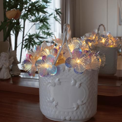YOLIGHT Fiber Optic Flower String Lights Battery Operated with Timer, 13ft 20 LED Flower Garland Lights Fairy Decor Light for Room Table Wedding Christmas Easter Décor (Warm White)