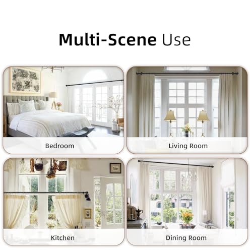 Curtain Rods for Windows 28-44 inch, 5/8 inch Black Curtain Rod Set, Splicing Heavy Duty Rod with Brackets, Decorative Curtain Rod for Bedroom, Living Room, Kitchen, Outdoor, Patio