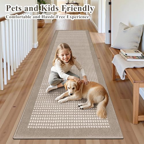 Runner Rug for Hallways 3'x14' Heavy-Duty Durable Entryway Floor Mat with Non Slip Rubber Backing Low-Pile High Traffic Carpet Machine Washable Accent Rugs for Kitchen, Living Room