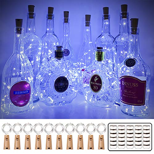 MUMUXI Wine Bottle Lights with Cork Switch [10 Pack] | Easy-to-Use 3.3ft 20 LED Bottle Lights | Universal Size Cork Lights for Wine Bottles Liquor Bottles Christmas Lights Indoor Outdoor, Cool White