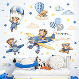 decalmile Airplane with Animals Wall Stickers Hot Air Balloon Bear Clouds Wall Decals Baby Nursery Kids Bedroom Living Room Wall Decor