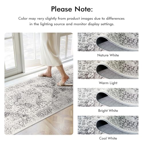 3x8 Washable Runner Rug: Vintage Medallion Kitchen Soft Rugs Gray