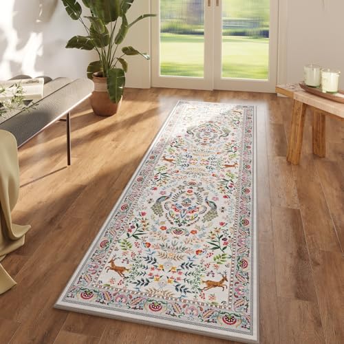 Rugcomf Runner Rug 2'7"x8' Floral Washable Non Slip, Colorful