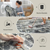 8x10 Area Rugs Washable Rug: Large Modern Abstract Living Room Rug Soft Anti-Skid Thin Carpet Indoor Floor Non-Shedding Carpets for Bedroom Dining Farmhouse Nursery Home Office Black Grey Gold