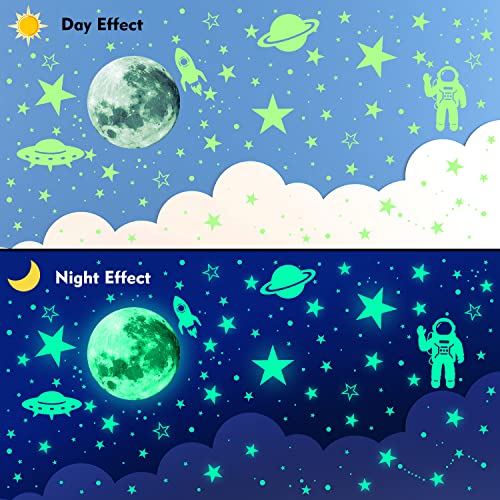 1078 PCS Glow in The Dark Stars for Ceiling Planets Galaxy Space Nursery Wall Stickers Rocket Astronaut Kids Boys Room Decorations Bedroom