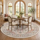 8ft Round Rug Low Pile Washable Vintage Circle Rug Indoor Carpet