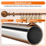 Wood Curtain Rods for Windows 36 to 88 Inch, 1" Adjustable Heavy Duty Boho Drapery Rod Decorative Curtain Rods with Finials Rustic Window Treatment Rods for Kitchen Farmhouse Bedroom Patio