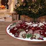 Christmas Tree Skirt 36 Inches, Gnomes with Holly Berry Pencil Red Background Tree Skirt, Winter Xmas Tree Mat Decorations for Home Party Holiday Decorations