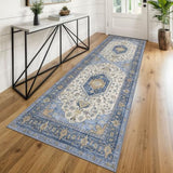 Vintage Washable Runner Rug, 2.6x8 Runners For Hallways Blue Brown