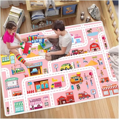 Car Play Mat Kid Playroom Rug Non Slip Road Rugs for Kids Toy Cars ，31x47in with Non-Slip Backing Low Pile Car Mat for Kid Toy Cars for Classroom