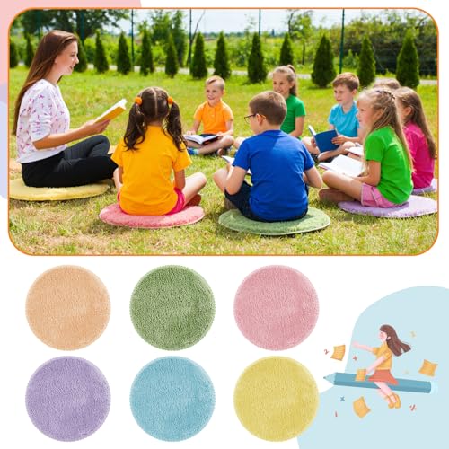JarThenaAMCS 6Pcs Pastel Student Carpet Seats 16" Round Floor Seats Soft Circle Floor Rug Mats for Back to School Classroom Group Activity Learning Play Areas Supplies
