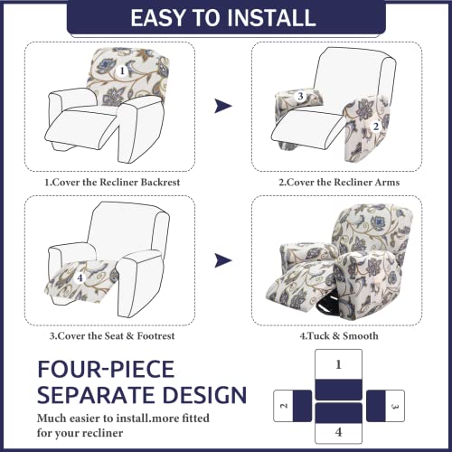 Iauddy Recliner Slipcover-Stretch Soft Slip Reclining Chair Slipcovers 4 -Pieces Furniture Protector for Recliner with Pocket Fitted Sofa Couch Cover Lazy Boy Chair Cover