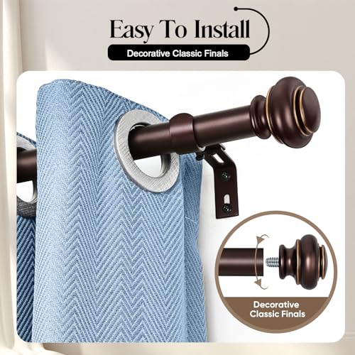 SIMEWIN Heavy Duty Curtain Rods for Windows 28 to 48 Inches, Bronze Curtain Rods with Classic Finials for Bedroom, Living Room, Patio, Kitchen