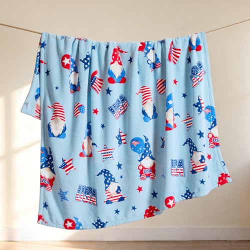 Cozy Bliss Gnome Patriotic Throw Blanket - 4th of July Warm MilkyPlush Throw Blankets,Ultra Soft Cozy Blankets for Couch,Sofa and Bed,Blue,50"x60"