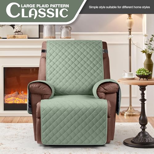 KinCam 100% Waterproof Recliner Loveseat Cover with Console X1, Recliner Couch Covers X1, Recliner Chair Covers X1(Sage Green)