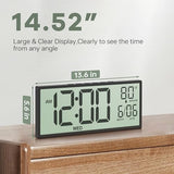 JALL 14.5" Large Digital Wall Clock Alarm, with Big LCD Screen Dispaly, Auto DST, Temperature for Living Room, Bedroom, Desk Decor, Mounted, Gift for Elderly, Black