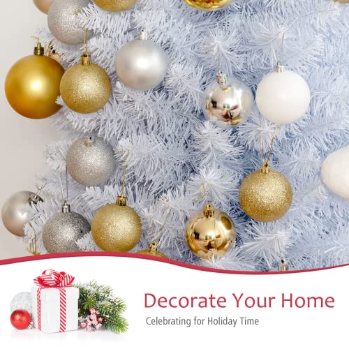 7FT White Pencil Christmas Tree, Artificial Christmas Tree w/Premium PVC Needles, Pine Tree w/Solid Metal Stand, Ideal for Home, Office, Shops, Holiday Decoration