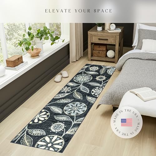 Maples Rugs Reggie Bohemian Floral Print Runner Rug, 2' x 7', Persian Blue