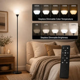 PESRAE Floor Lamp, Remote Control with Stpeless Color Temperatures and Brightness, Torchiere lamp for Bedroom, Living Room, Bulb Included (Matte Black)