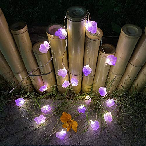 Genuine Amethyst Crystal Decorative Lights Cute Fairy String Lights 10ft 30 Natural Stones with Remote for Bedroom Hanging Ornaments Reiki Party Night Light Wedding Room Décor Mother's Day Gift