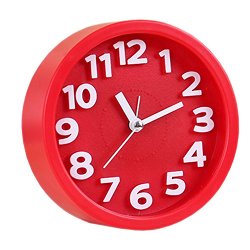 Creative Silent Alarm Clock Students Children Bedside Electronic Clock-Circular (Red)