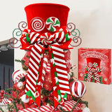 Christmas Candy Canes Tree Topper Red Hat with Peppermint Bows Ornament Winter Lollipop Holiday Home Decoration Xmas Festive Gift Ideas Supplies