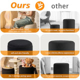 Set of 2 Round Storage Ottoman, Black Boucle Ottoman with Storage