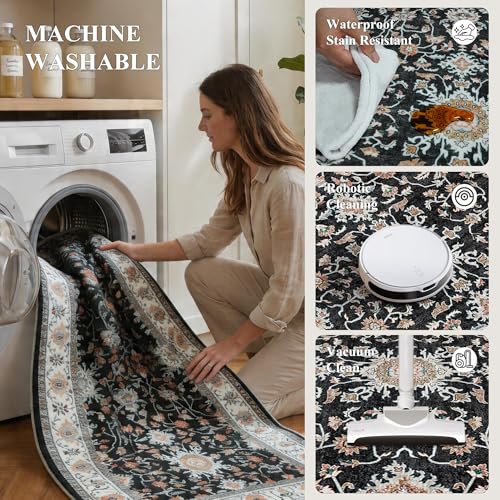 3x8 Washable Hallway Runner Rug: Soft Non-Slip Black Kitchen Rug