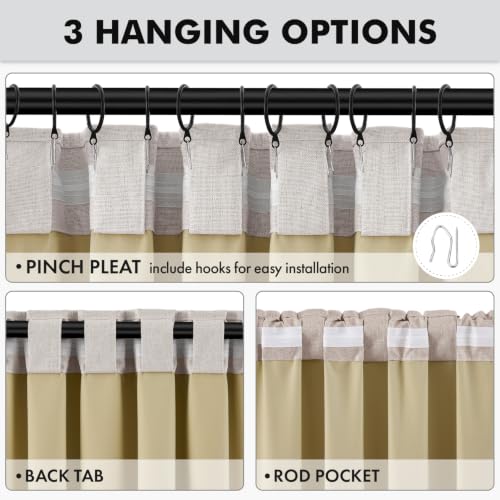 MIULEE 100% Blackout Linen Curtains for Bedroom, Ivory Solid Luxury Decor Thermal Insulation Room Darkening Drapes for Living Room Back Tab Rod Pocket 42 x 84 Inches, 2 Panels