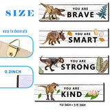 UBLURO 4 Pieces Dinosaur Motivational Wall Art Decors - Dinosaur Wooden Hanging Wall Prints Plaques， Dinosaur Room Decor for for Kids Boys Nursery Bedroom Decorations
