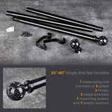 Black Curtain Rods for Windows 28 to 48 Inch, 1'' Heavy Duty Adjustable Drapery Rod with Unique Crystal Ball Finials, Modern Decorative Curtain Rod,Size; 30-60''