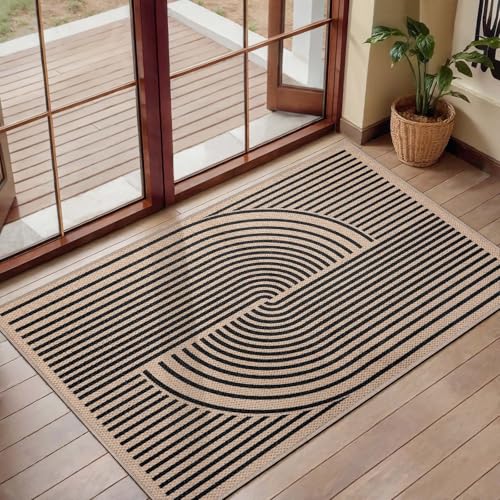 Tangsoo Easy Jute Rug,2x3 Washable Small Area Outdoor Rug for Entryway Modern Black Non-Slip Thin Small Throw Mat Farmhouse Indoor Carpet for Entry Kitchen Front Porch Entrance
