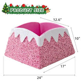 Christmas Tree Collar 24 inch Sequin Tree Skirt, Xmas Tree Square Stand Base Cover for Christmas Artificial Tree Holiday Home Decor, Snow Mountain, Pink