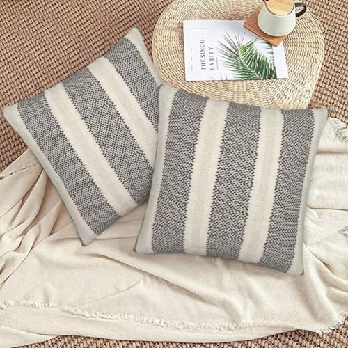 Black Polka Dot Pillow Covers 18 x 18 Inch Set of 2 Boho Striped Decorative Outdoor Throw Pillow Covers Linen Modern Geometry Cushion Cases for Home Sofa Couch Livingroom Decor