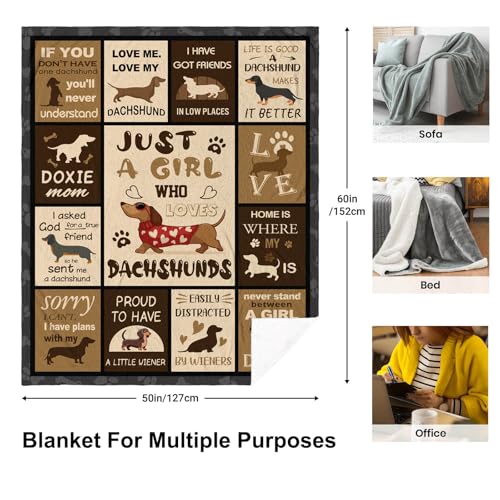 Dachshund Gifts for Women Blanket 60"X50", Weiner Dog Gifts for Women, Christmas Birthday Dachshund Lovers Gift, Weiner Decor Throw