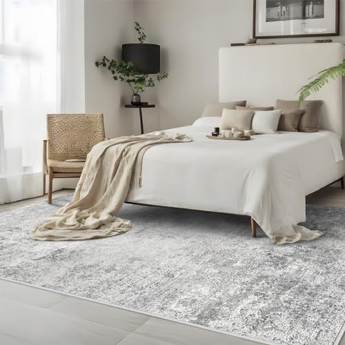 Washable 5x7 Abstract Area Rug: Non Slip Large Rugs for Living Room Grey
