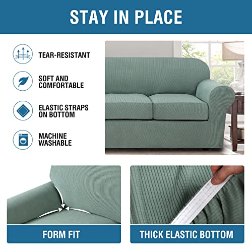 1 Piece Non-Slip Stretch Loveseat Slipcover Sofa Cover,Spandex Jacquard Sofa Cover for Loveseat with Elastic Bottom for Living Room,Green,4 Seater(235-300cm/92-118inch)